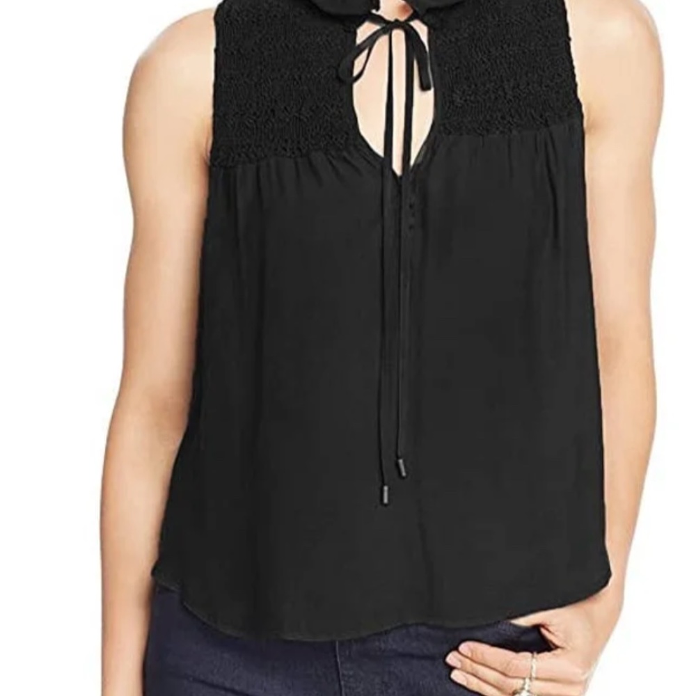 Free people yoke neck cottage core black sleeveless top S. EUC